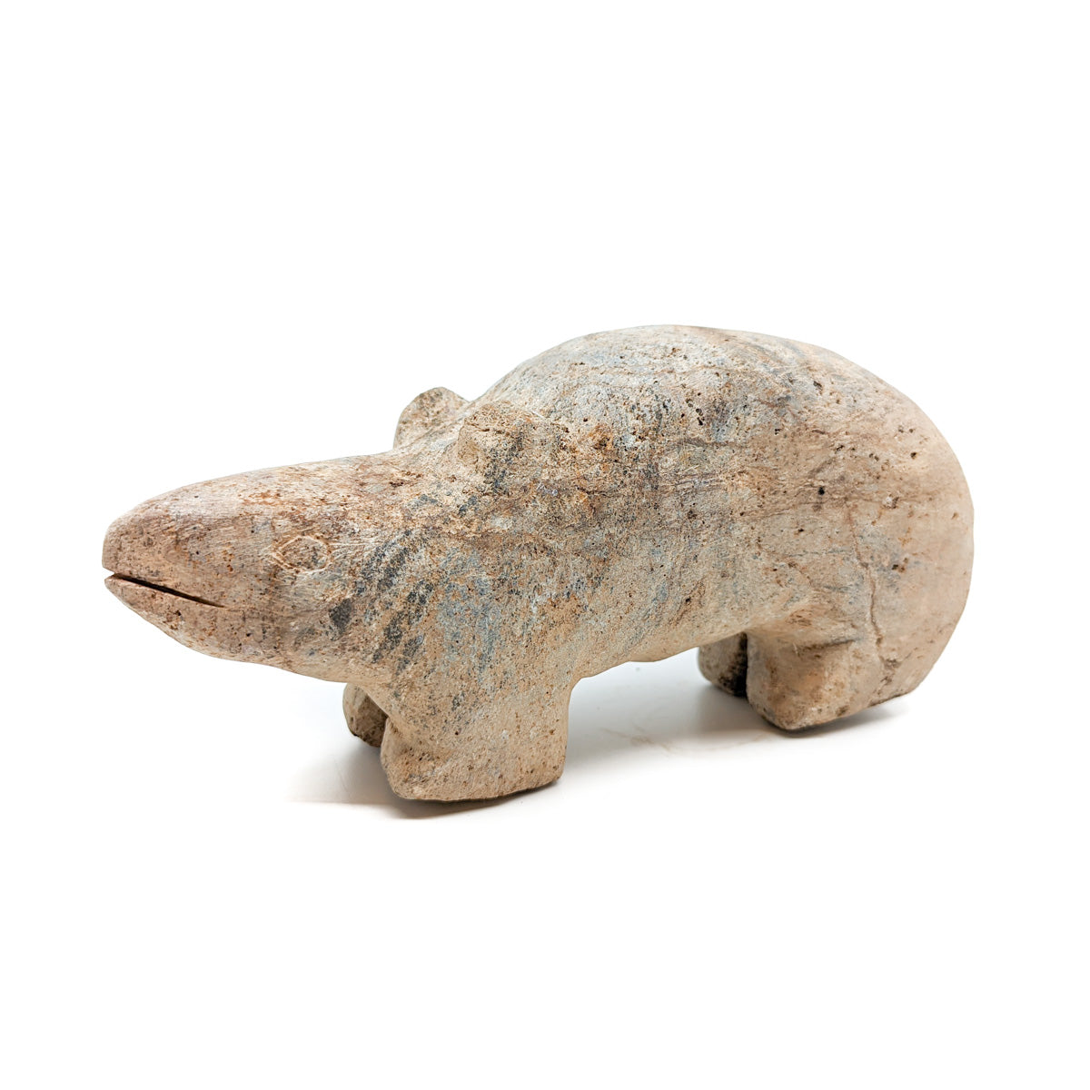 Large Soapstone animal carving, circa 1990's  Measures approximately 9 inches long x 3.25 inches wide x 4.25 inches high  From the private collection of NS/S Founders, Mahina Drees and the late Barney Burns, Tucson, Arizona