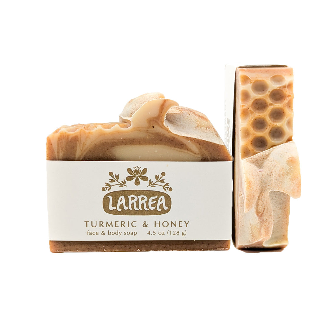 This luxurious soap illuminates and rejuvenates the skin with turmeric, local honey, and fresh goat’s milk. Specially formulated for the face with oils and butters that do not clog pores, the rich, creamy lather will leave your feeling soft, smooth, and refreshed!

Scent: A floral citrus essential oil blend with sweet orange, grapefruit, geranium, and cardamom.
Handmade in small batches using only high quality oils, butters, pure essential oils, natural clays, and botanical colorants.