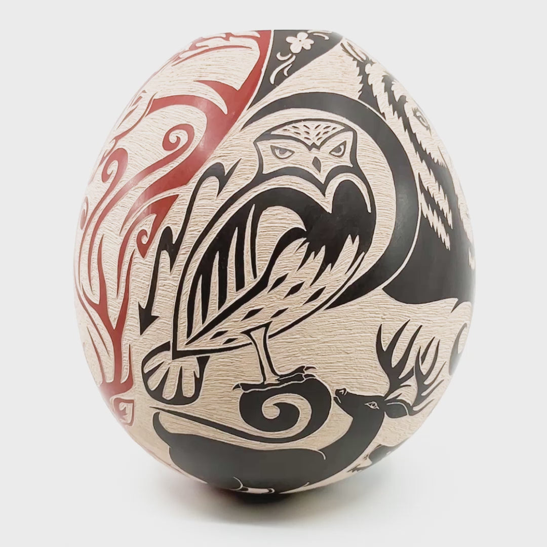 Large Pot with Bear, Elk & Owl