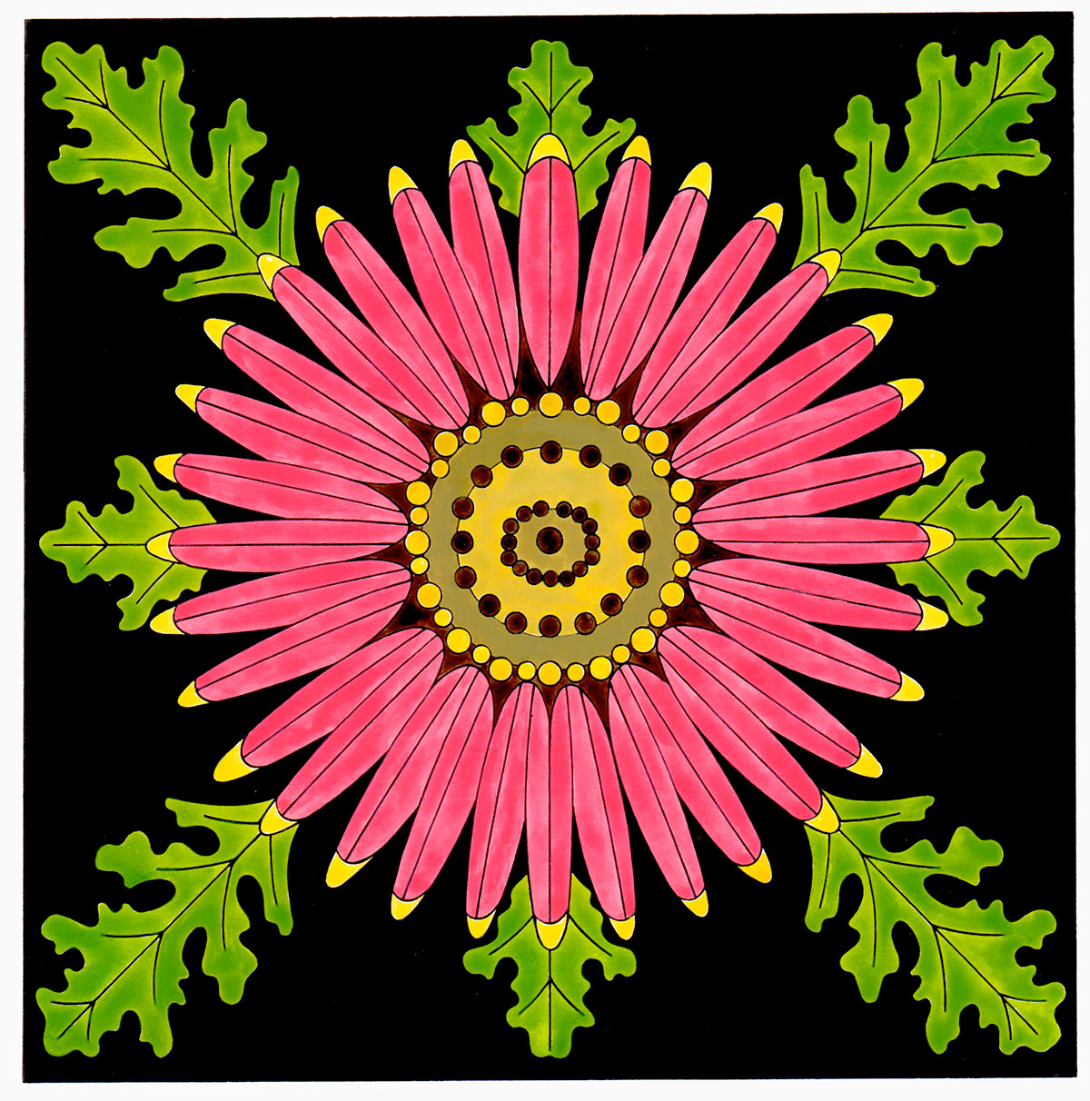 Full color print of firewheel flower measures 7.5" x 7.5" plus a 2.25" white border. Black frame with glass, measures 12" x 12".