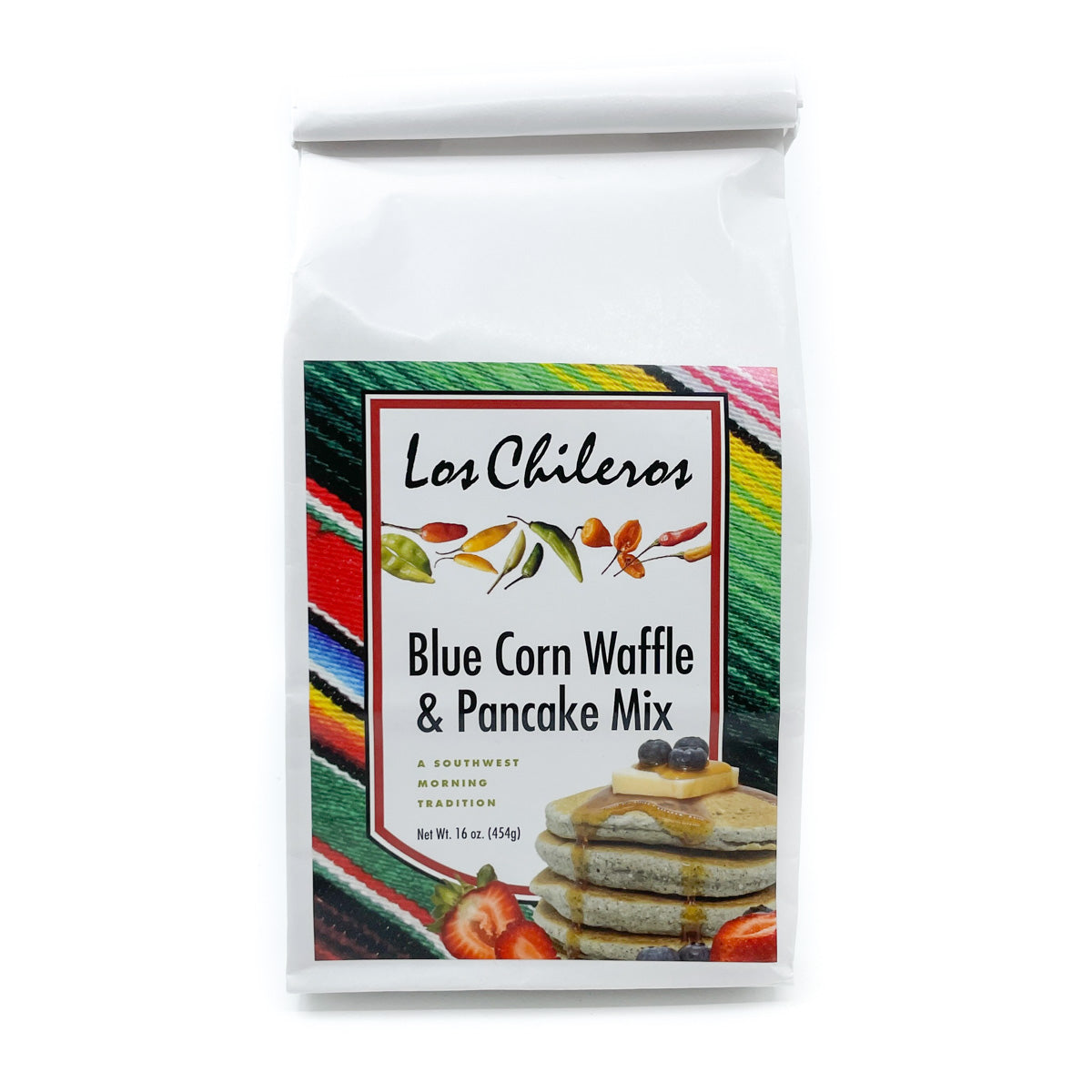 Taste the roasted nutty flavor of blue corn when you place these pancakes and waffles on the table Optionally, you can add pine nuts (piñon), blueberries, or your favorite extra ingredients.&nbsp; Ingredients: roasted blue corn, unbleached flour, sugar, baking powder, baking soda, salt. 16 ounces