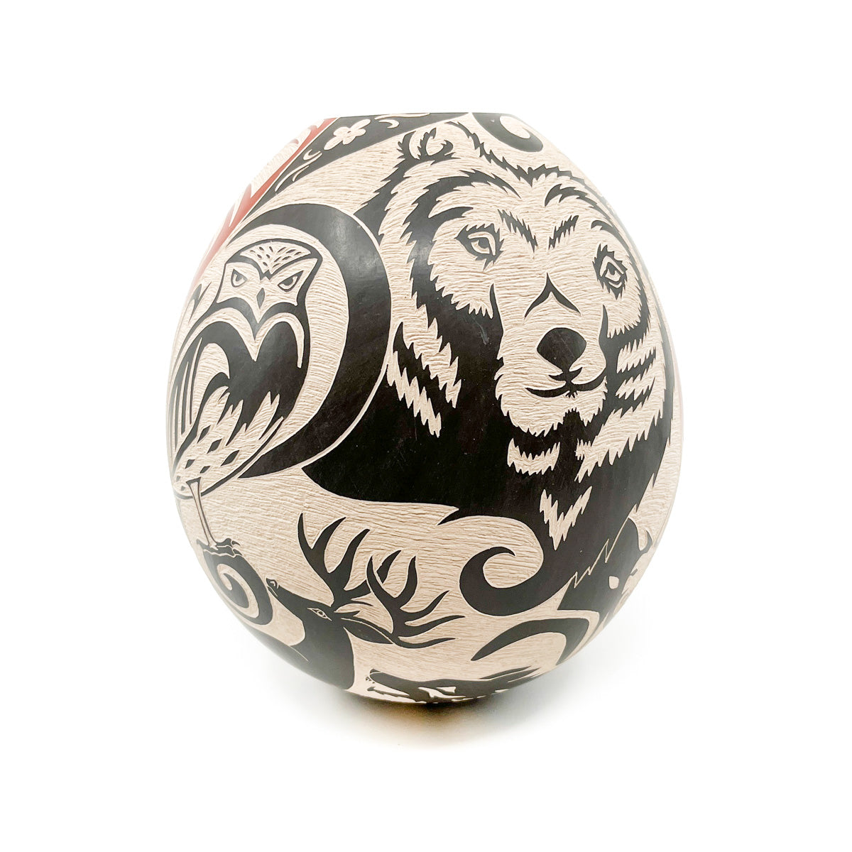 Large Pot with Bear, Elk & Owl