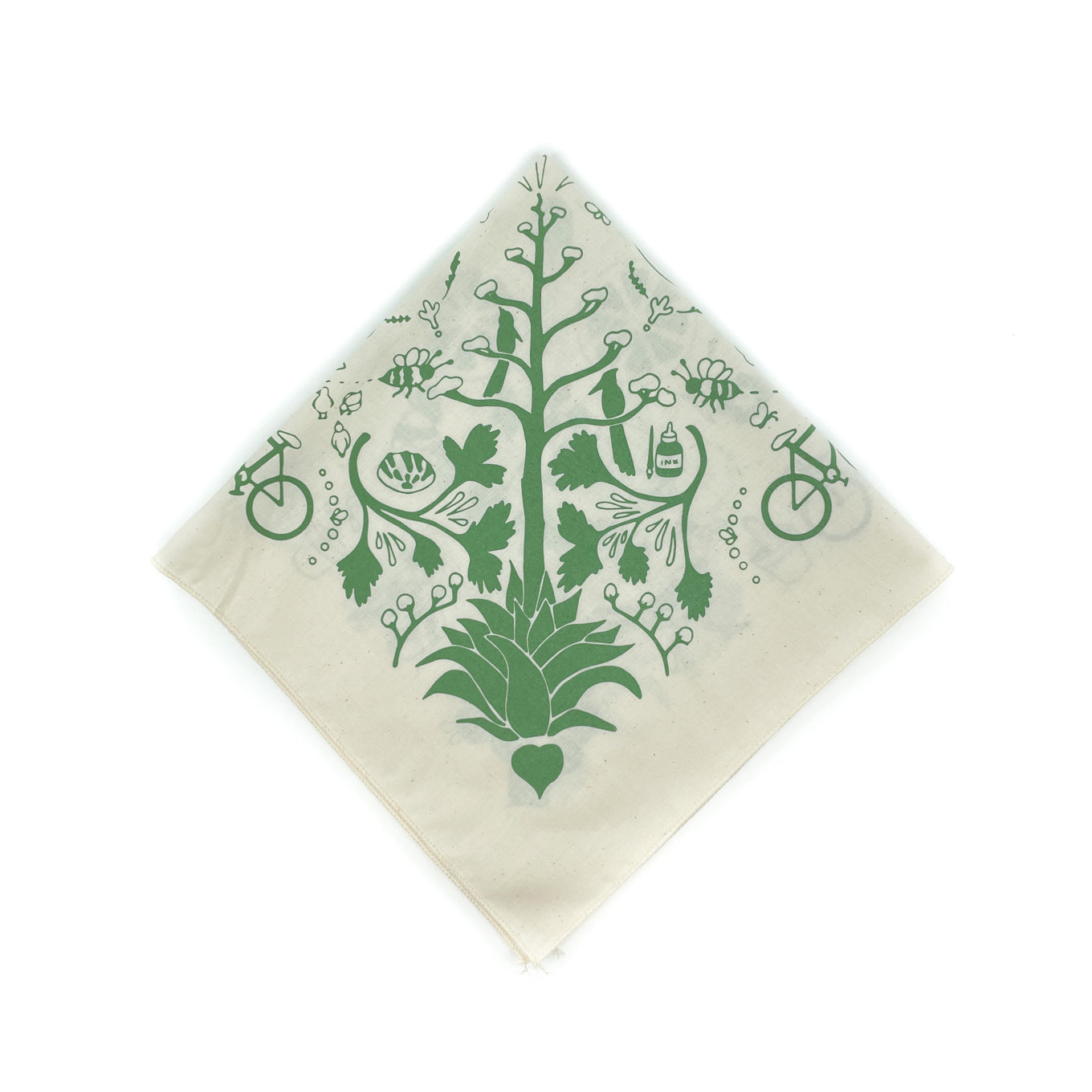 Designed and hand screenprinted by Tucson artist Alexandra Jimenez Motif is inspired by Otomì (central Mexico) embroidery designs and features the majestic agave and other plants and herbs, desert creatures, and fun stuff found in your backyard Fabric is 100% cotton and is 22” x 22” but will shrink a little bit after washing NOTE: Handwashing recommended!