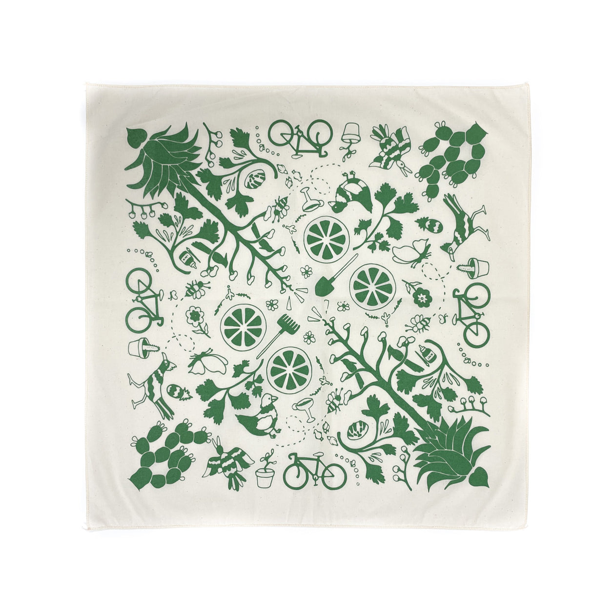 Hand Screen Printed 100% Cotton "Agave" Bandana - Sage Green on Natural