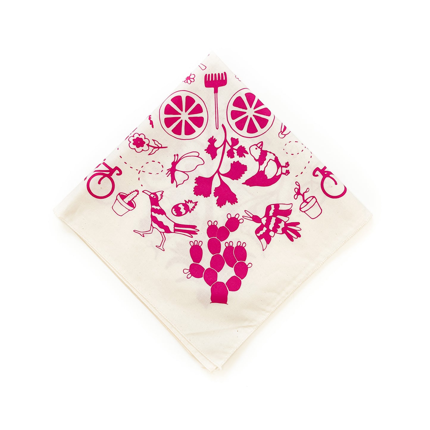Hand Screen Printed 100% Cotton "Agave" Bandana - Hot Pink on Natural