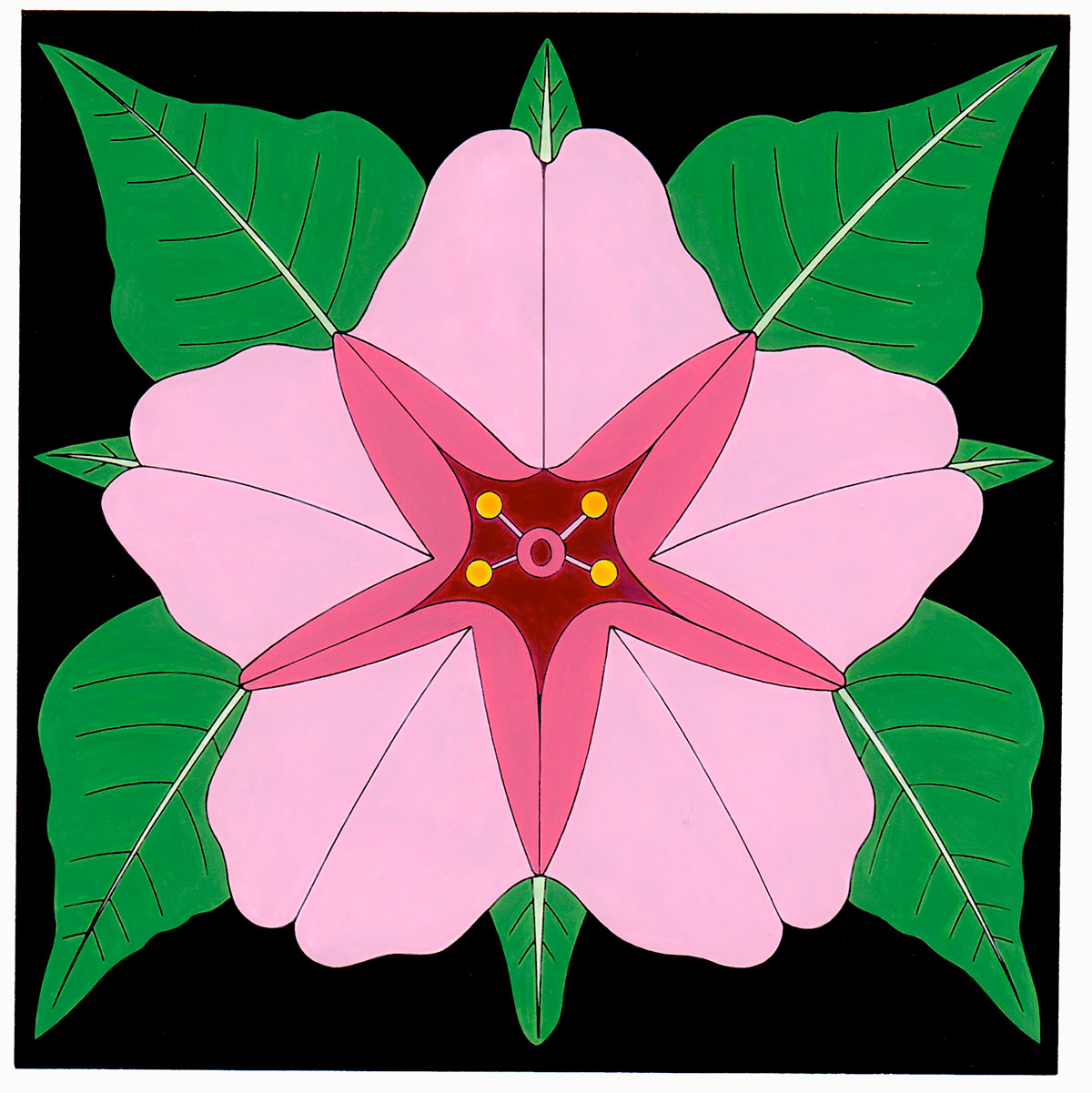 Full color print of desert four o'clock blossom measures 8" x 8" plus a 2" white border. Black frame with glass, measures 12" x 12" total.