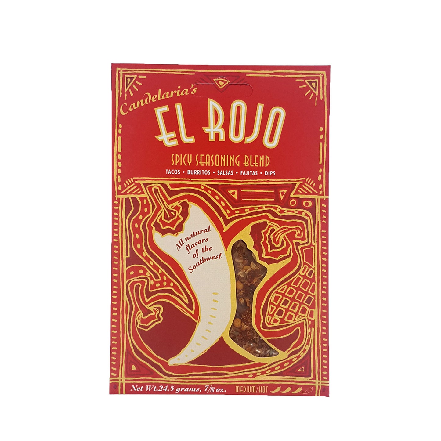 El Rojo is a combination of flavorful red chiles and spices. It's blended to create a delectable taste for those with a hotter palette, but not too hot. Use this mix when you want an extra kick with lots of flavor.