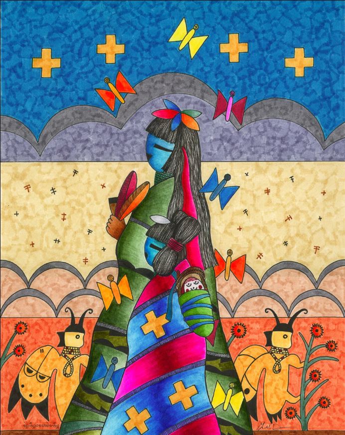 "Singing Prayers" Matted Print by Gerald A.A. Dawavendewa