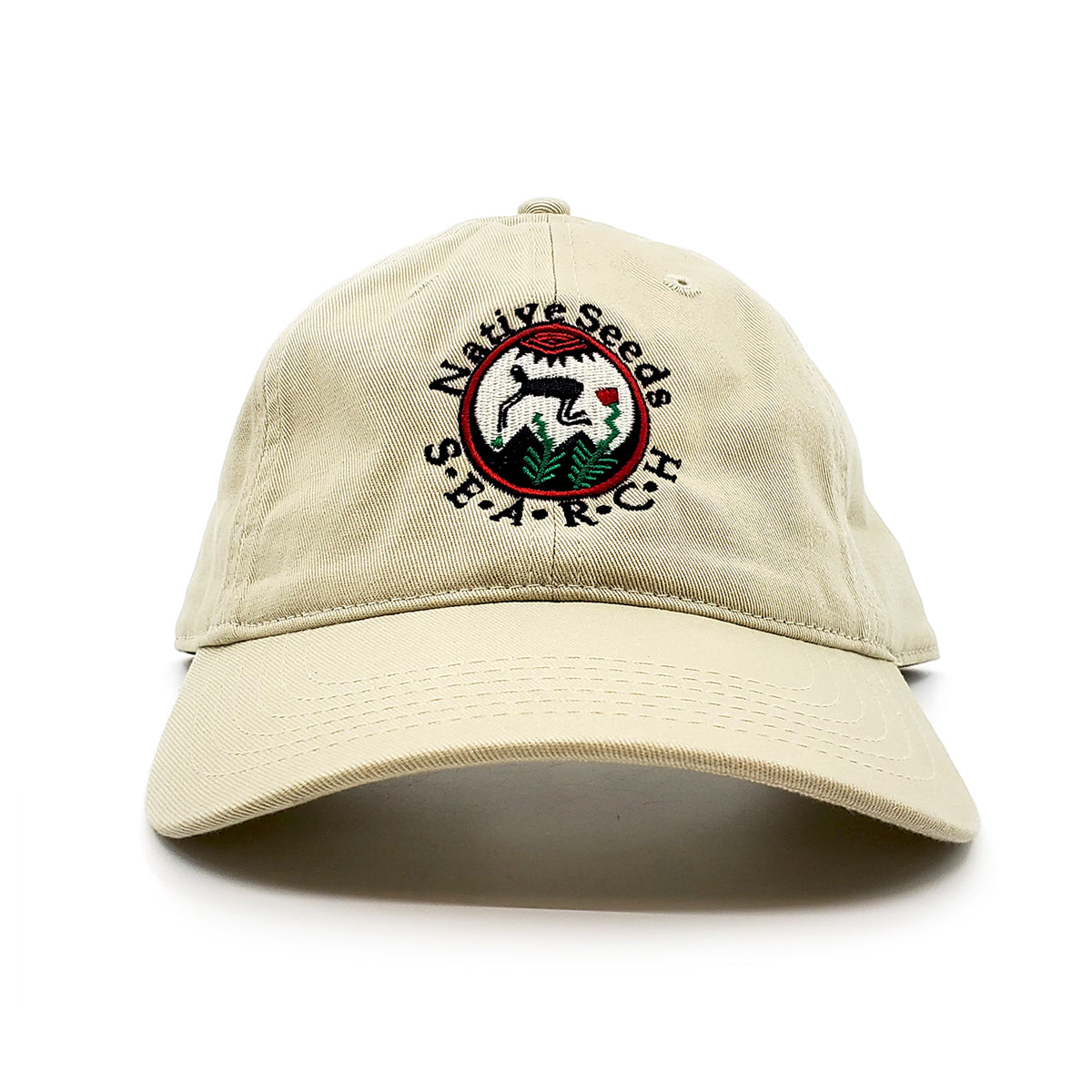   Embroidered Native Seeds/SEARCH logo baseball cap Adjustable slide strap with buckle in back One size fits most 100% organic cotton