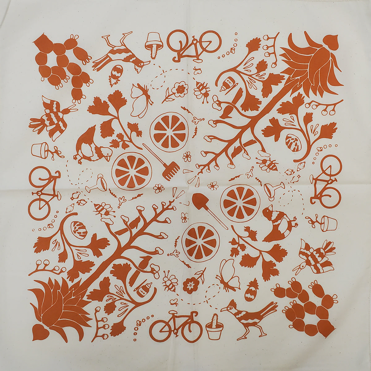 Hand Screen Printed 100% Cotton "AGAVE" Bandana - Rust Orange on Natural