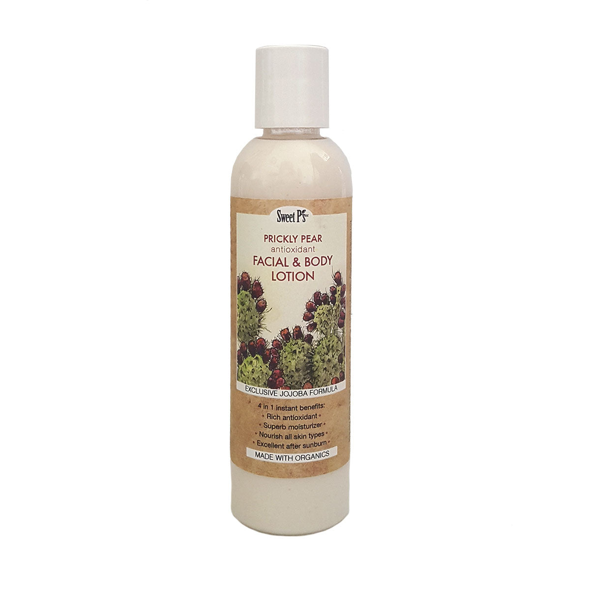 Super rich antioxidant and moisturizer, no added fragrance Jojoba rich moisturizer for face and body Prickly pear juice promotes optimal cellular health Helps protect skin from free radicals Excellent as an after sun treatment or sunburn