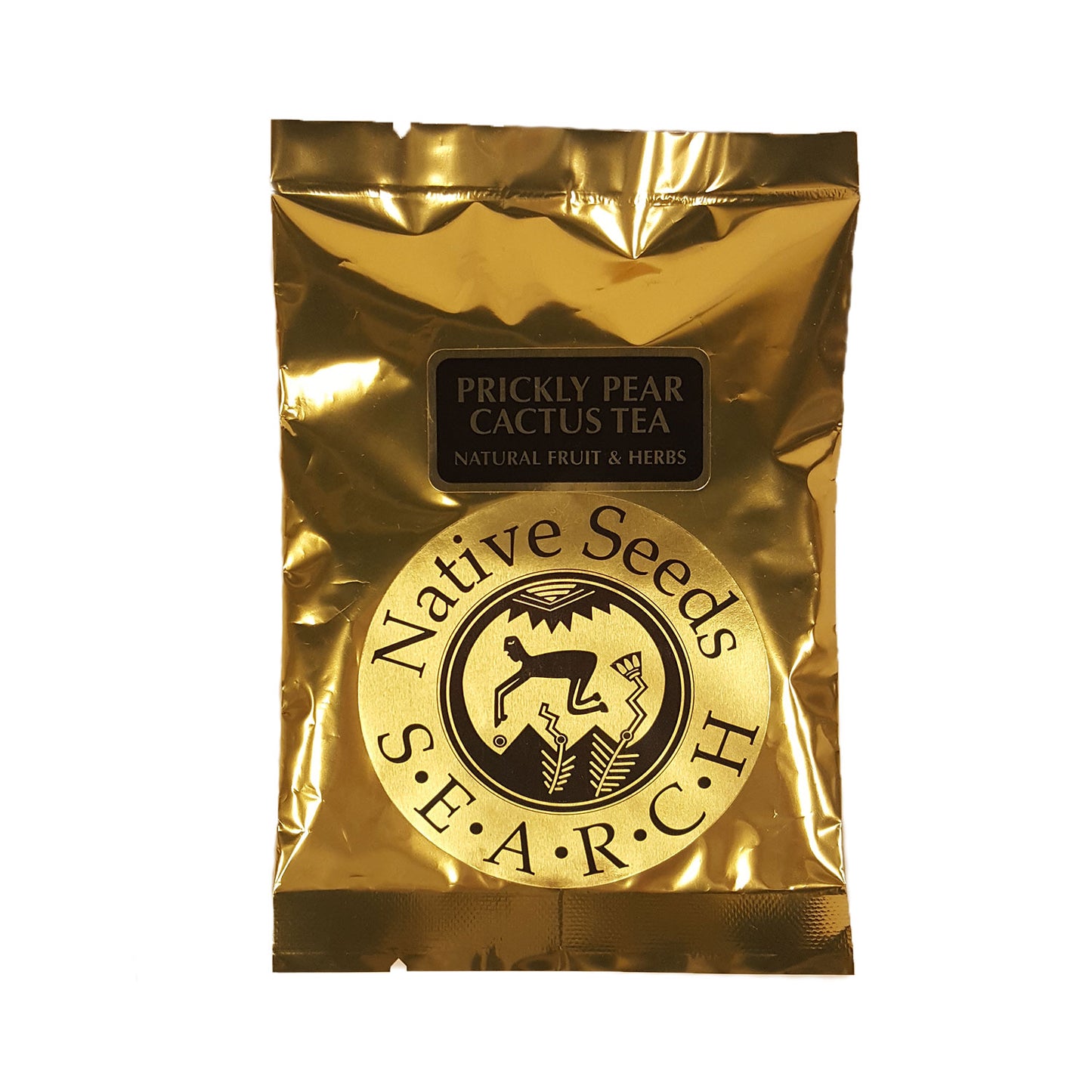 Gold foil package of 8 prickly pear cactus fruit tea bags featuring native seeds/SEARCH logo