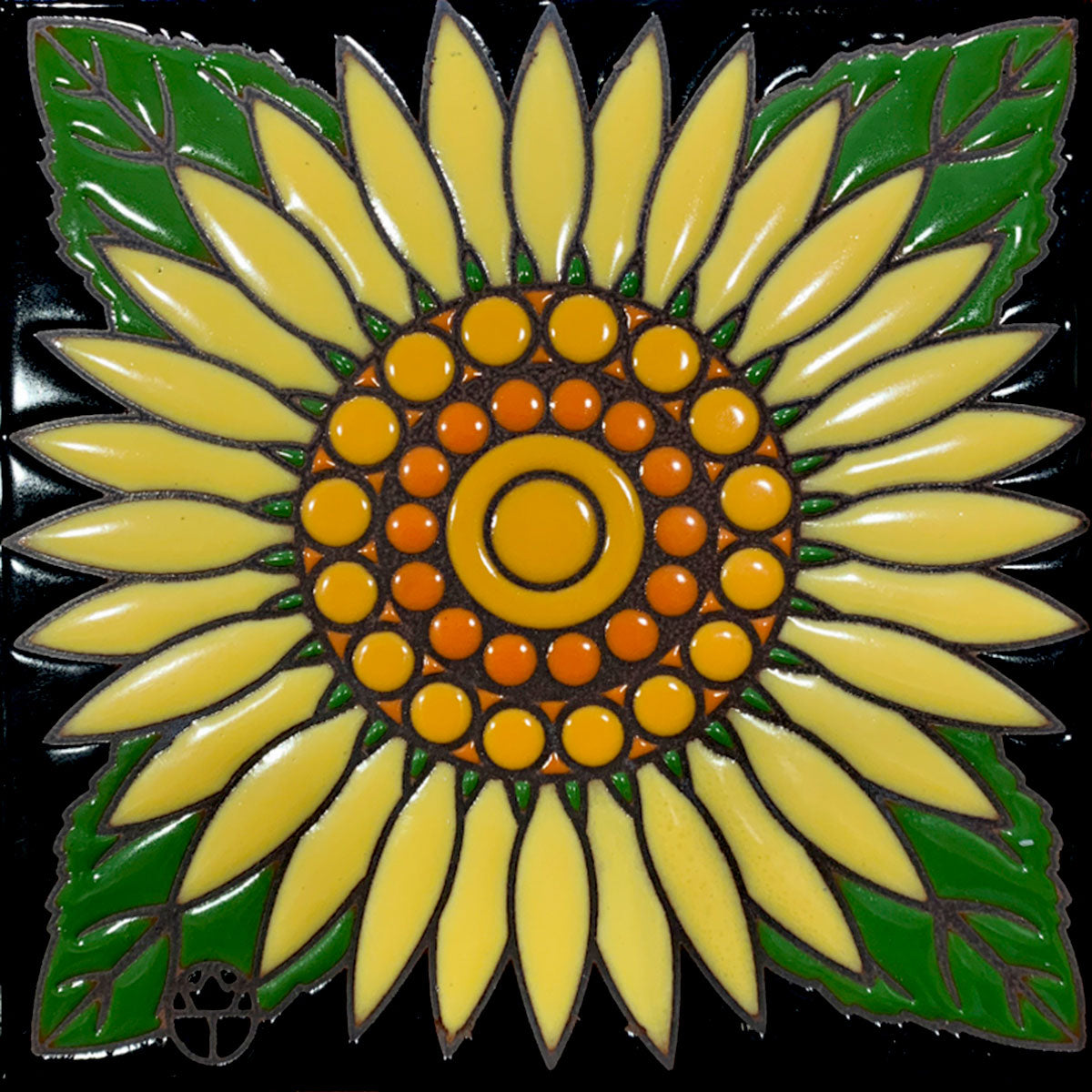 yellow sunflower on black background ceramic tile by wil taylor